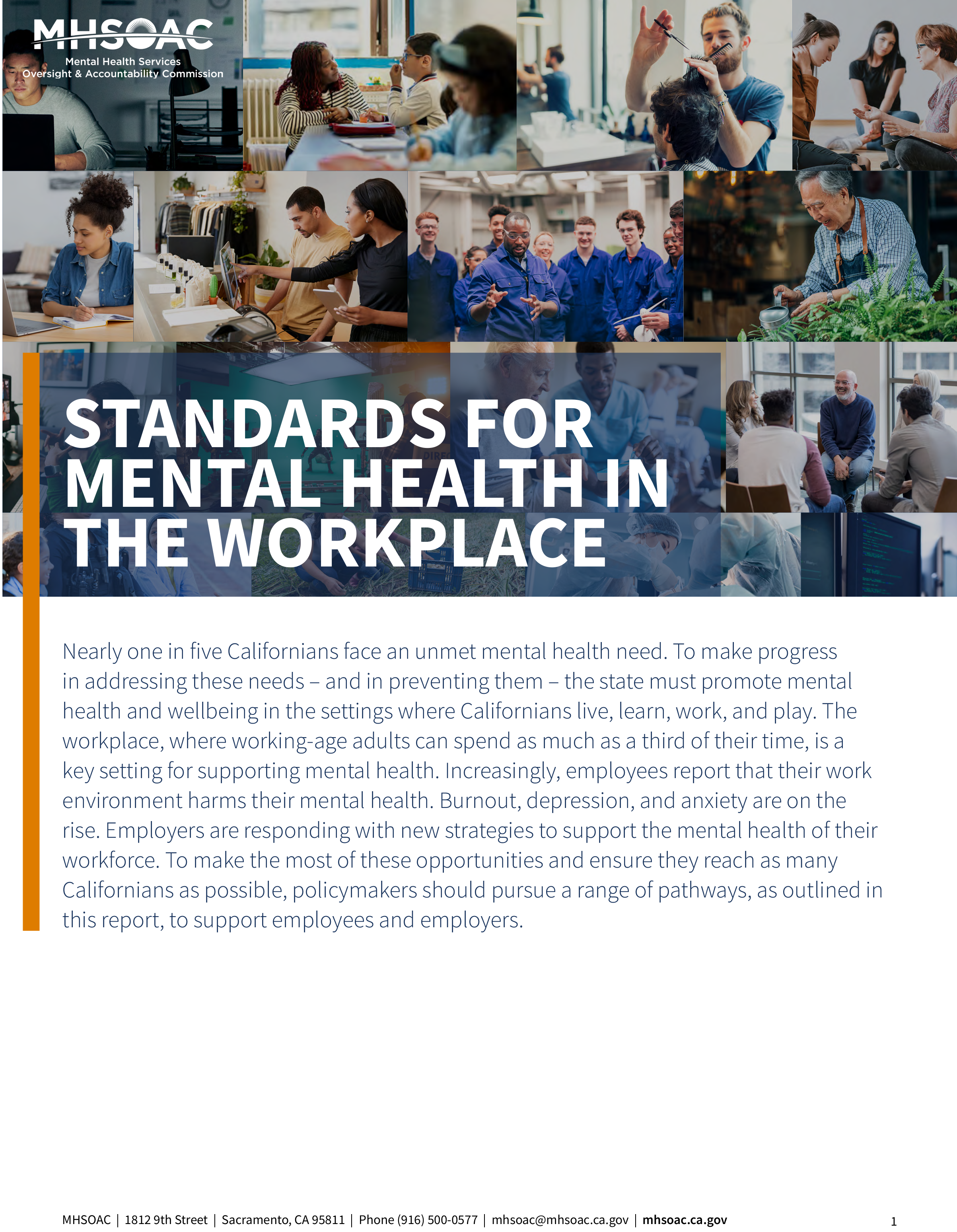 Cover of the standards for mental health in the workplace document