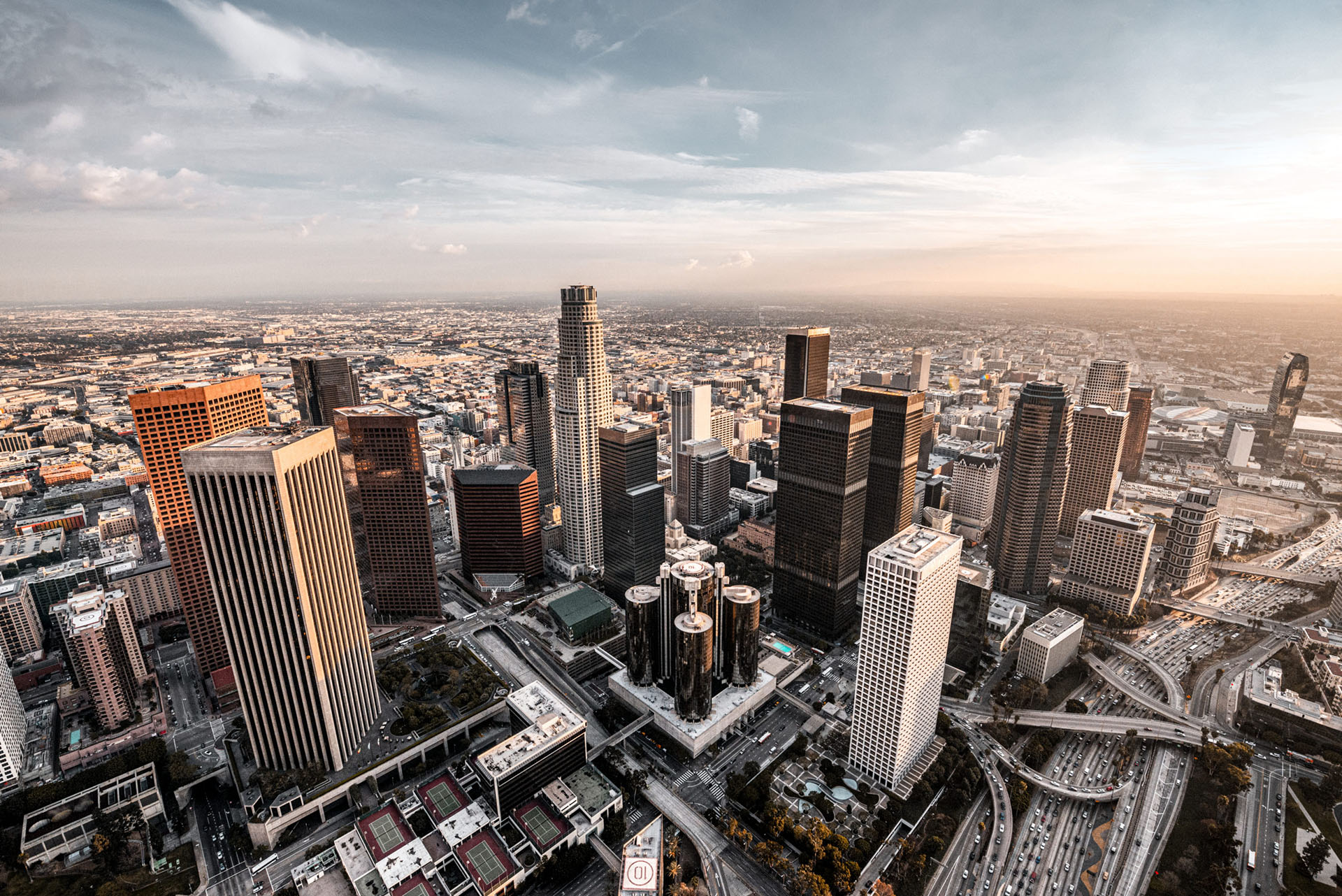 An aerial view of Los Angeles downtown